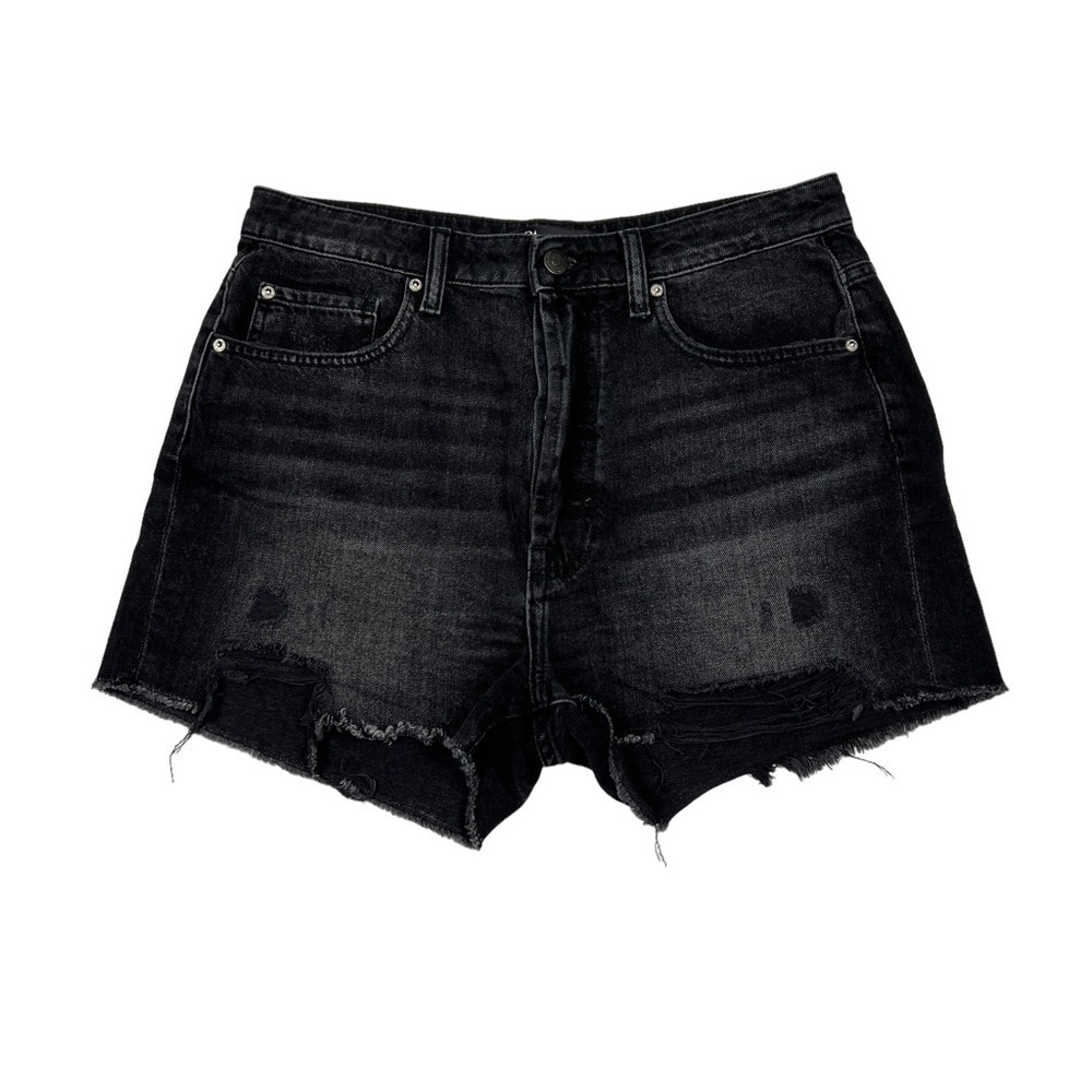 Zara Black Wash High Rise Frayed Distressed Ripped Denim Shorts